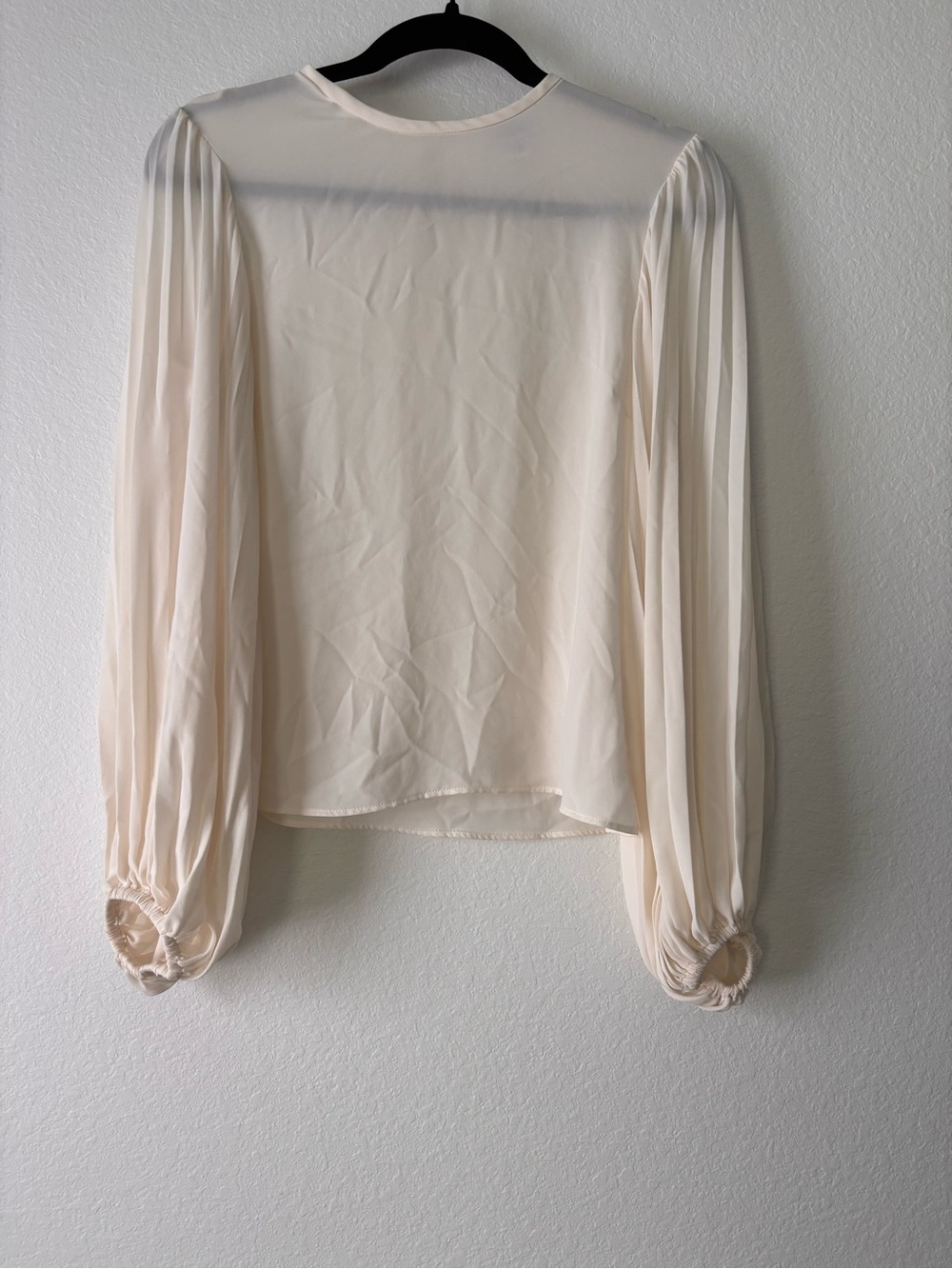 Express Sheer Pleated Long-Sleeve Blouse - Cream